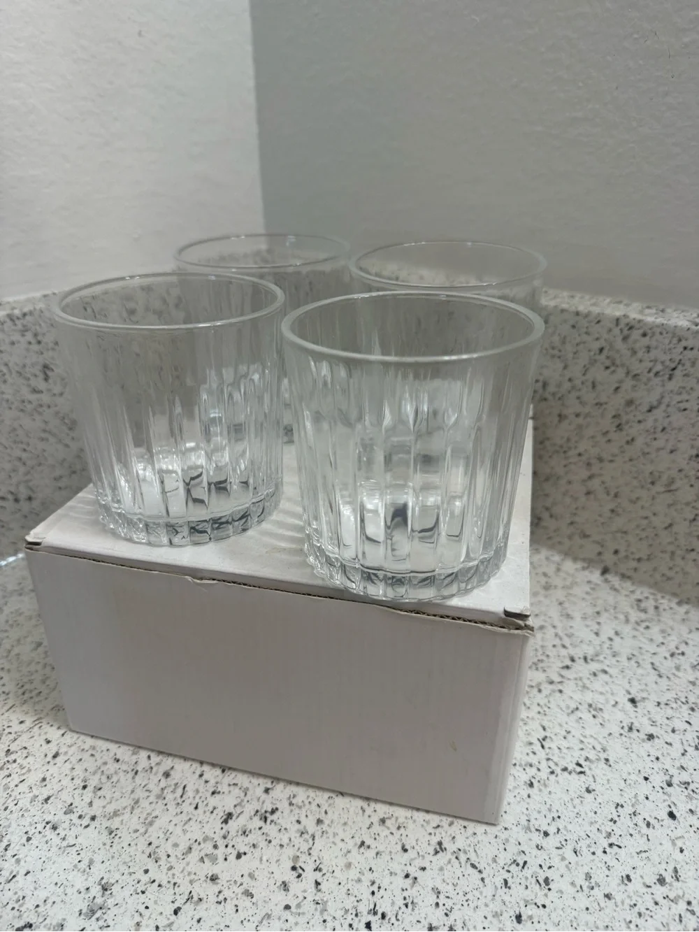 Set of 4 Clear Ribbed Glasses